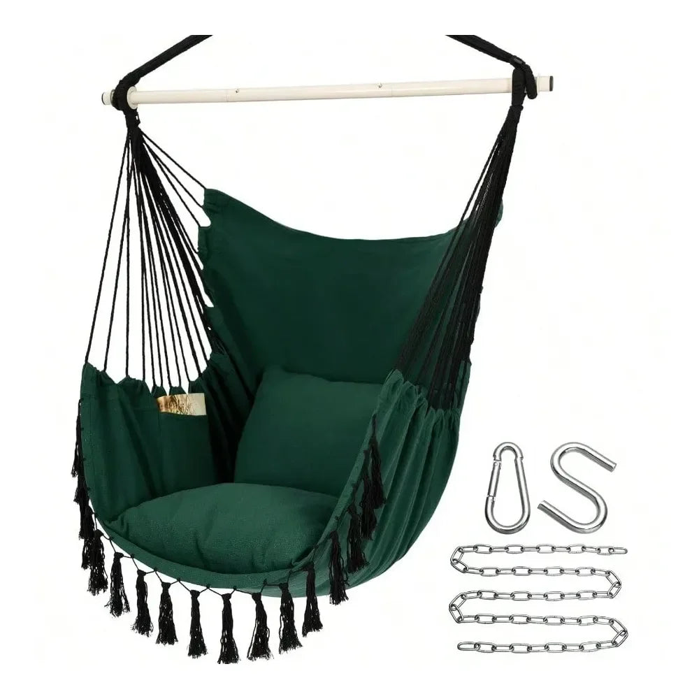 Outdoor Hammock Chair Hanging Rope Swing With Cushions
