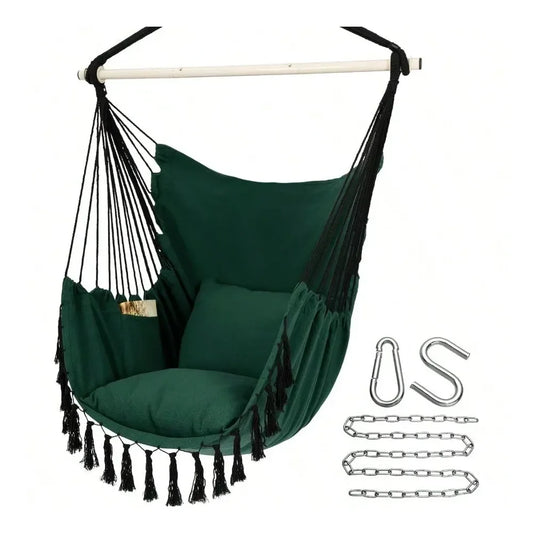 Outdoor Hammock Chair Hanging Rope Swing With Cushions