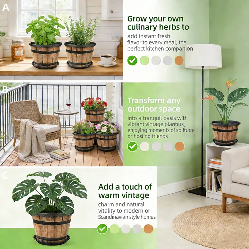 Indoor Resin Plant Pot Barrel Planter For Home And Balcony