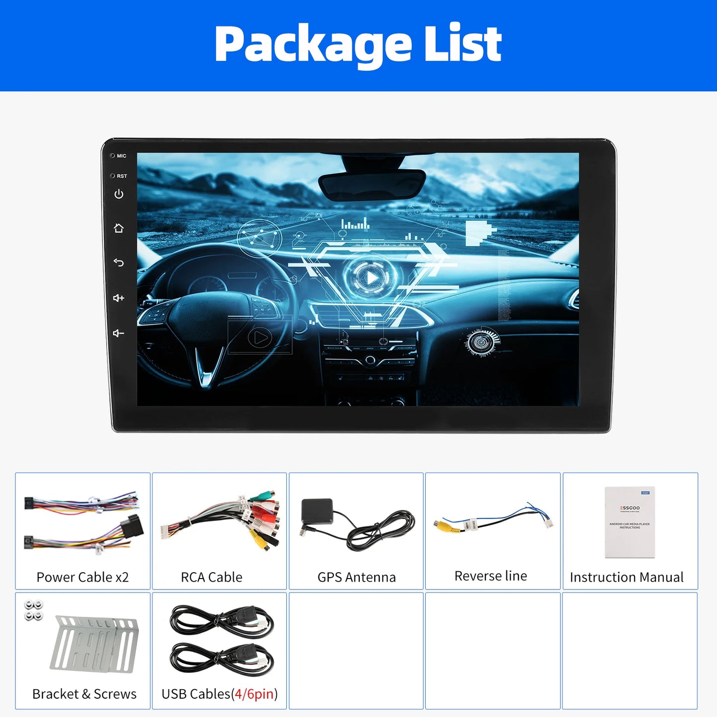 ESSGOO Android CarPlay Bluetooth GPS Radio Stereo 2Din Head Unit
