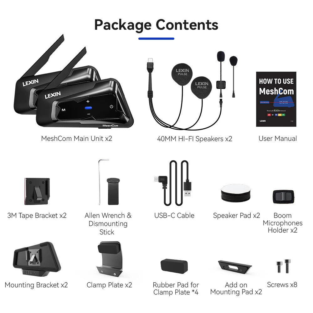 Lexin MeshCom Bluetooth Intercom For Motorcycle Helmet 24 Riders 2km