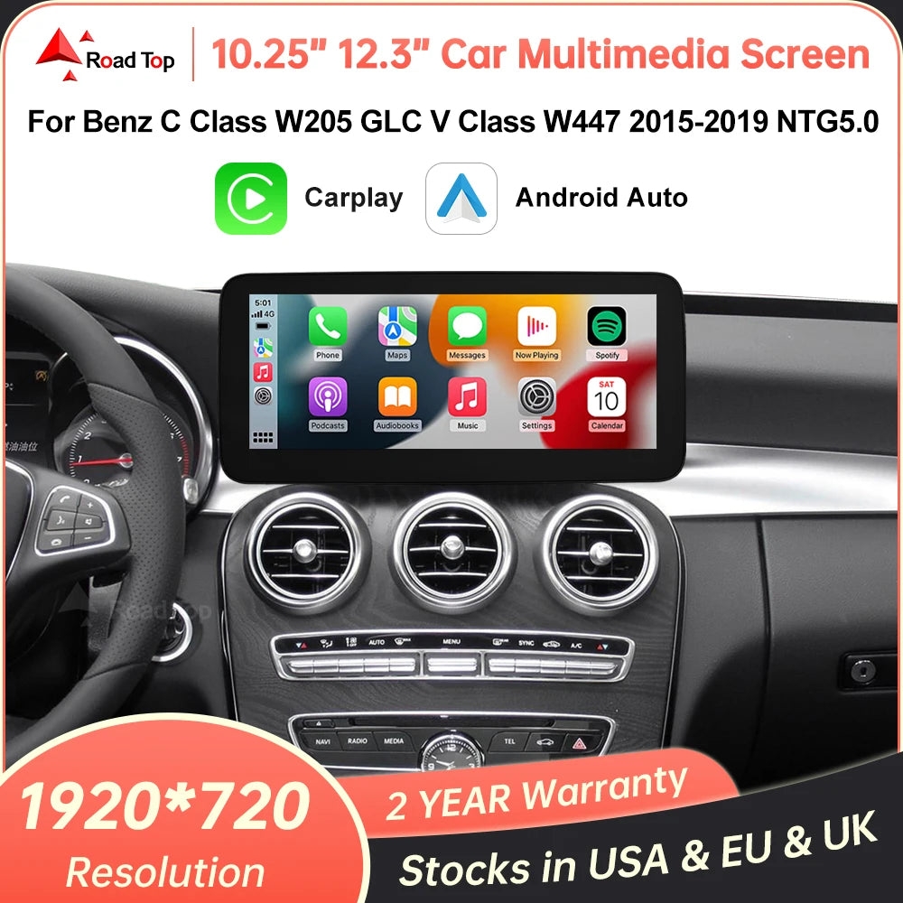 Road Top Wireless CarPlay Android Auto Multimedia Screen For Mercedes Benz
