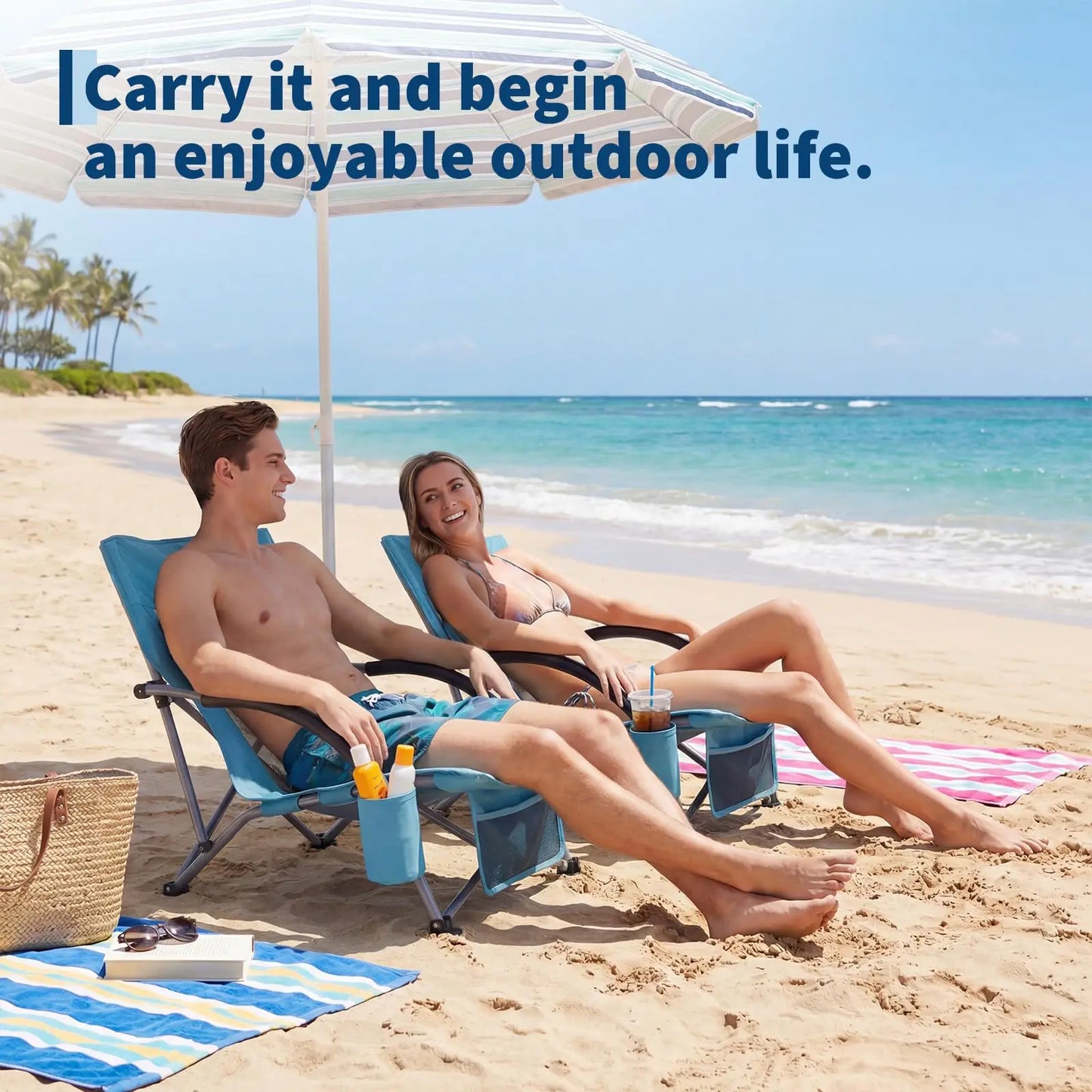 HiMISS Low Beach Chairs Folding Portable Camping Chairs