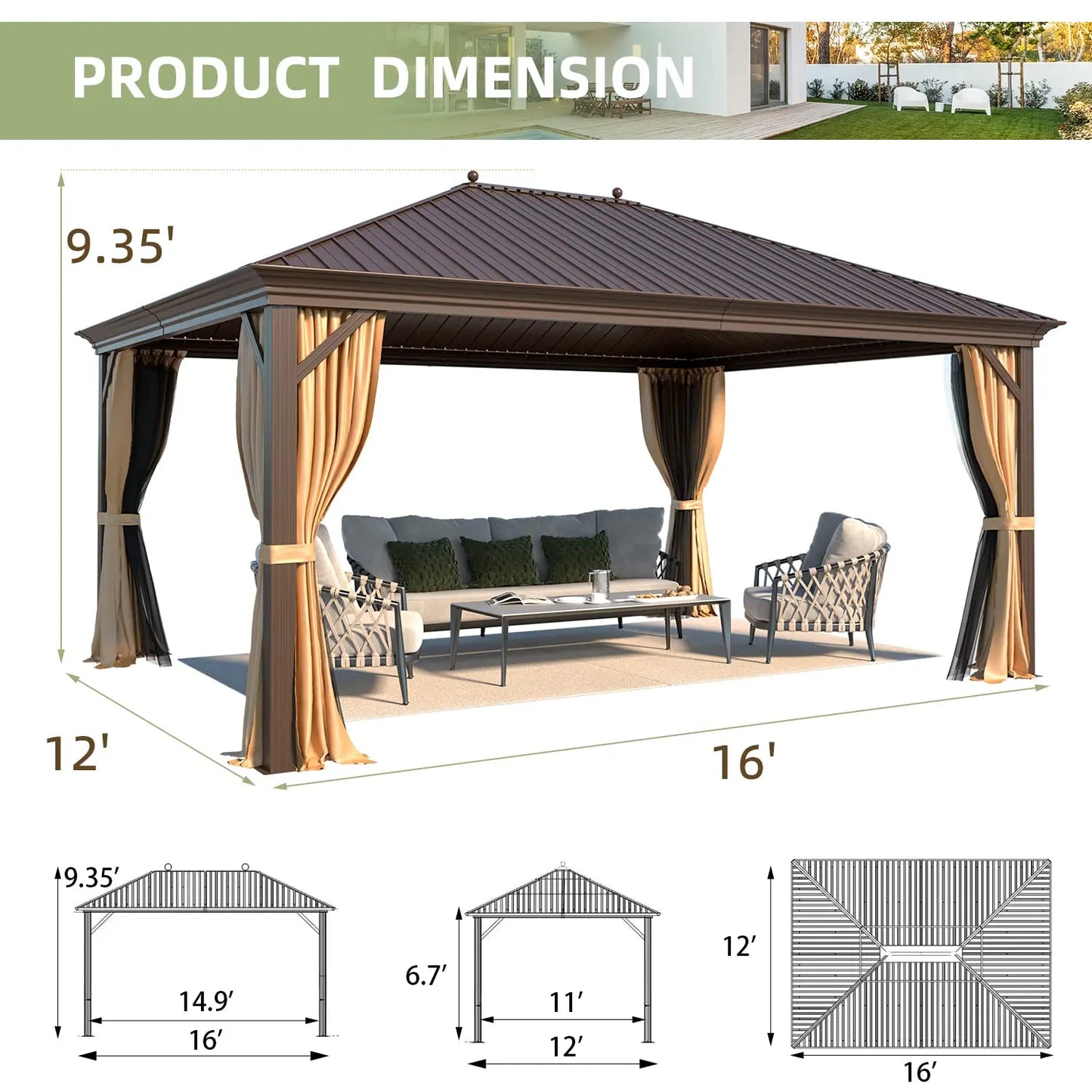 Hardtop Gazebo With Galvanized Steel Frame And Aluminum Roof