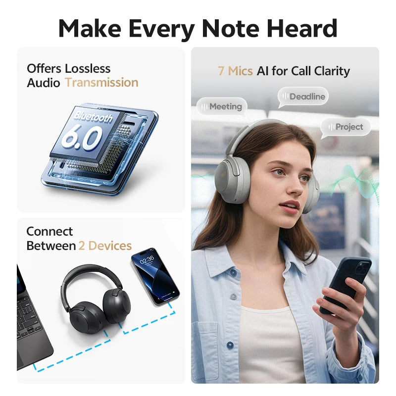 QCY H3S Wireless Over-Ear Headphones With Adaptive ANC LDAC