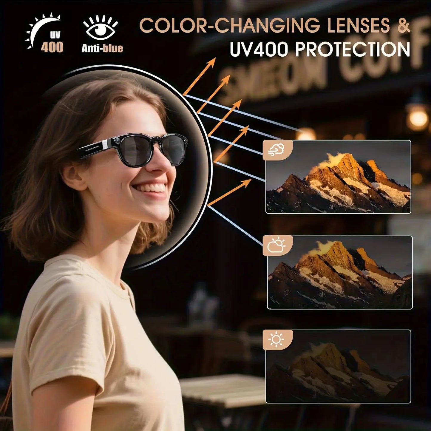 Smart Glasses Real Time Translation AI Chat Assistant With 8MP Camera