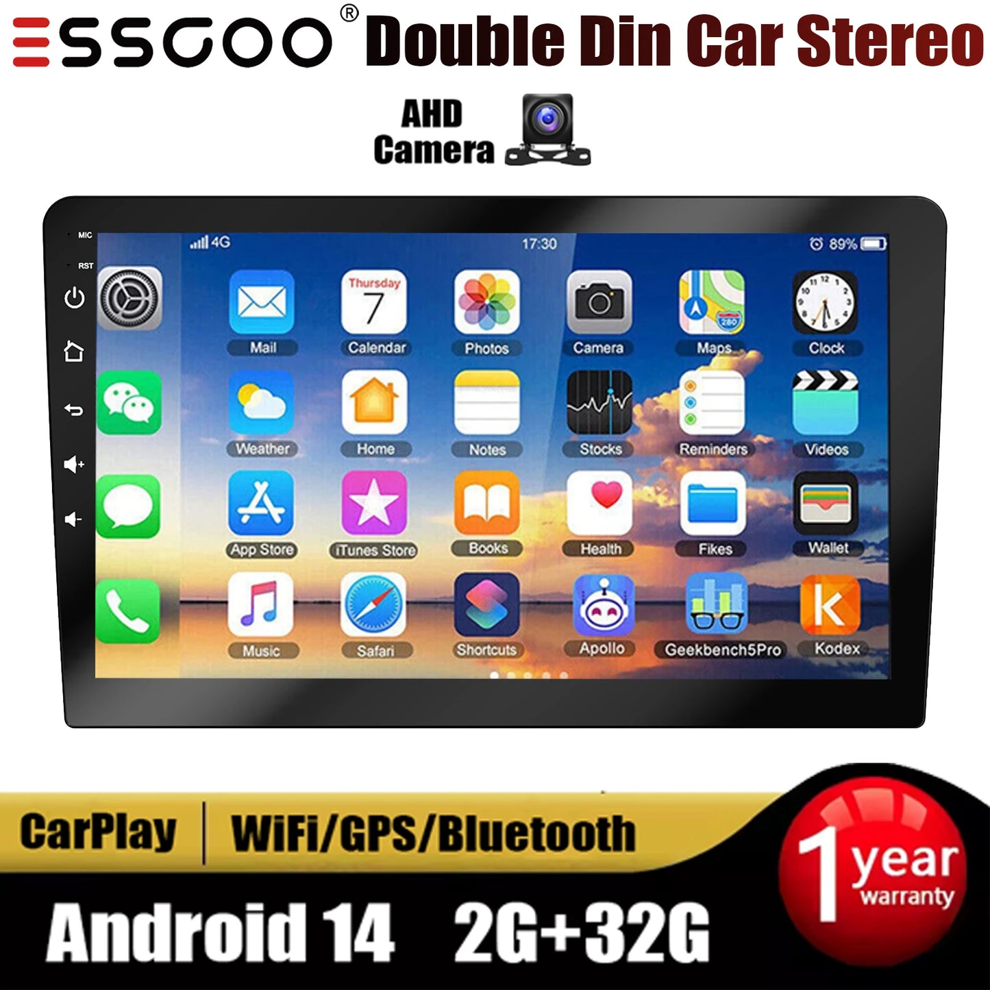 ESSGOO Android CarPlay Bluetooth GPS Radio Stereo 2Din Head Unit