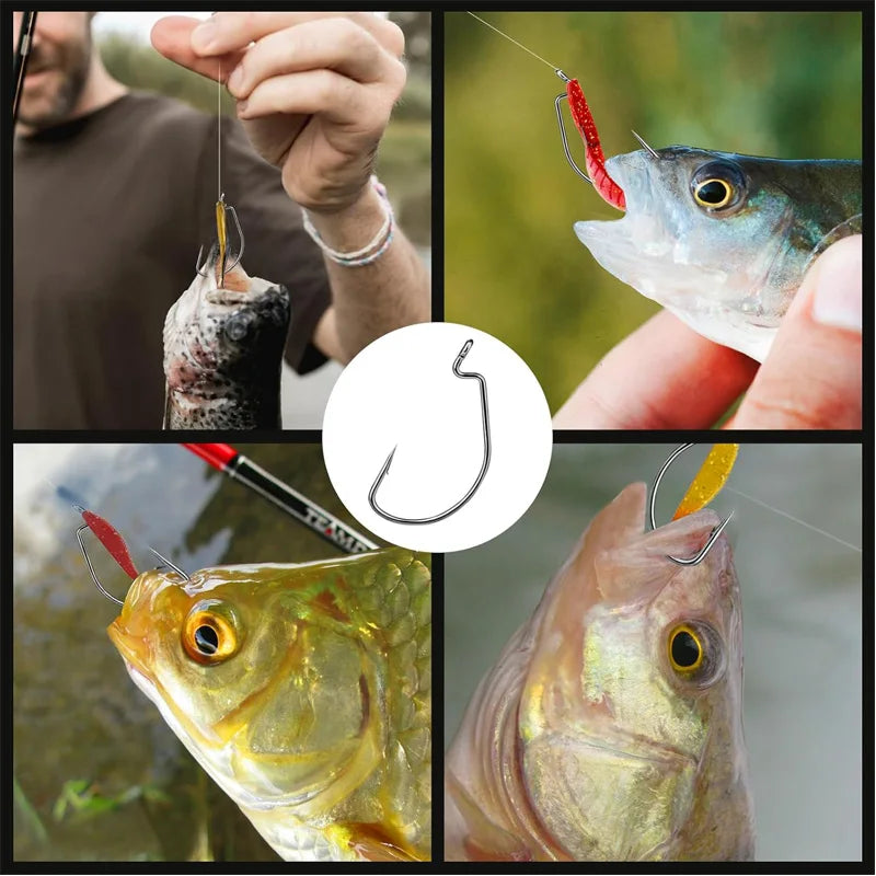 EWG Offset Worm Hooks Wide Gap For Bass Trout Lures