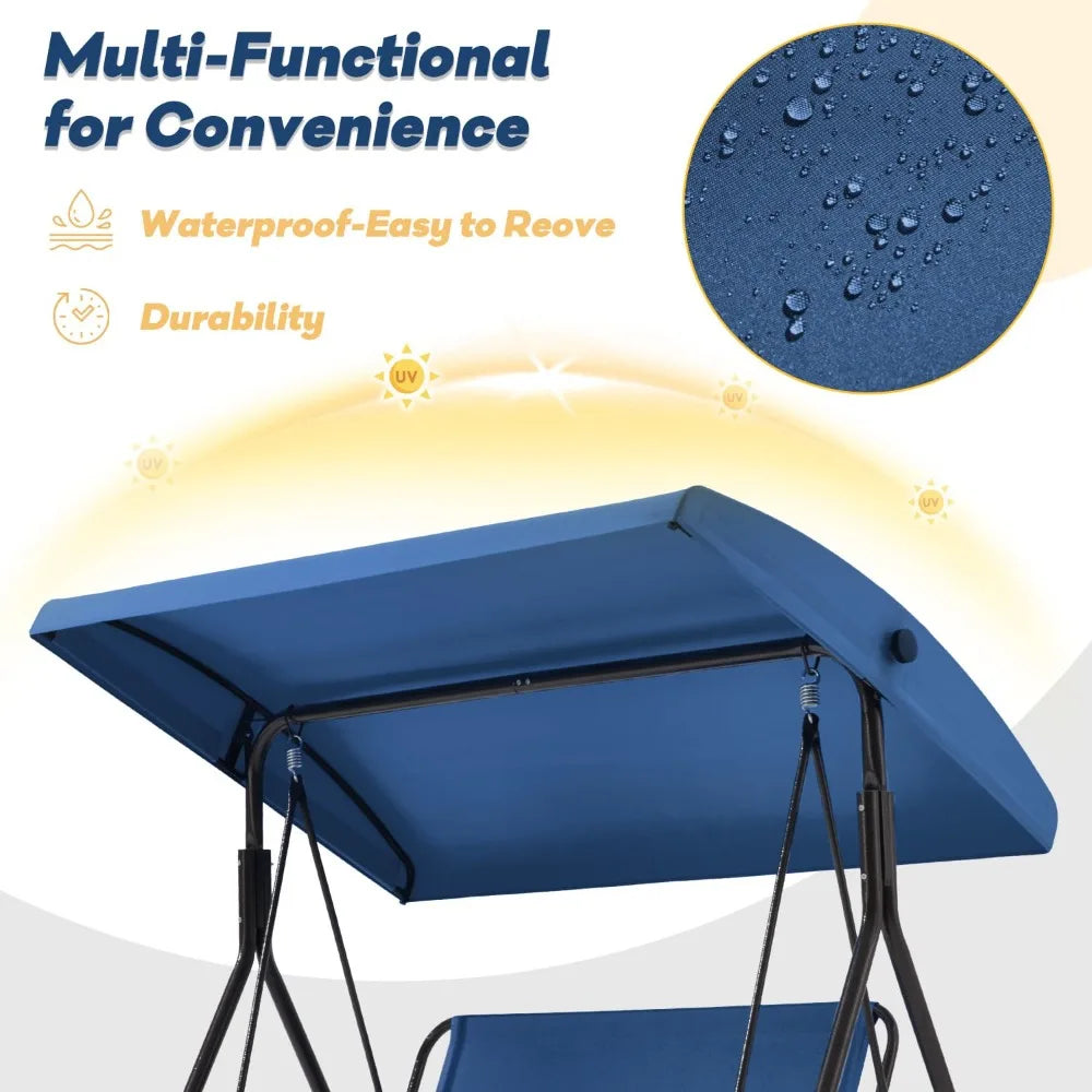 XIAOLANG 3 Seat Patio Swing With Removable Cushions And Adjustable Canopy