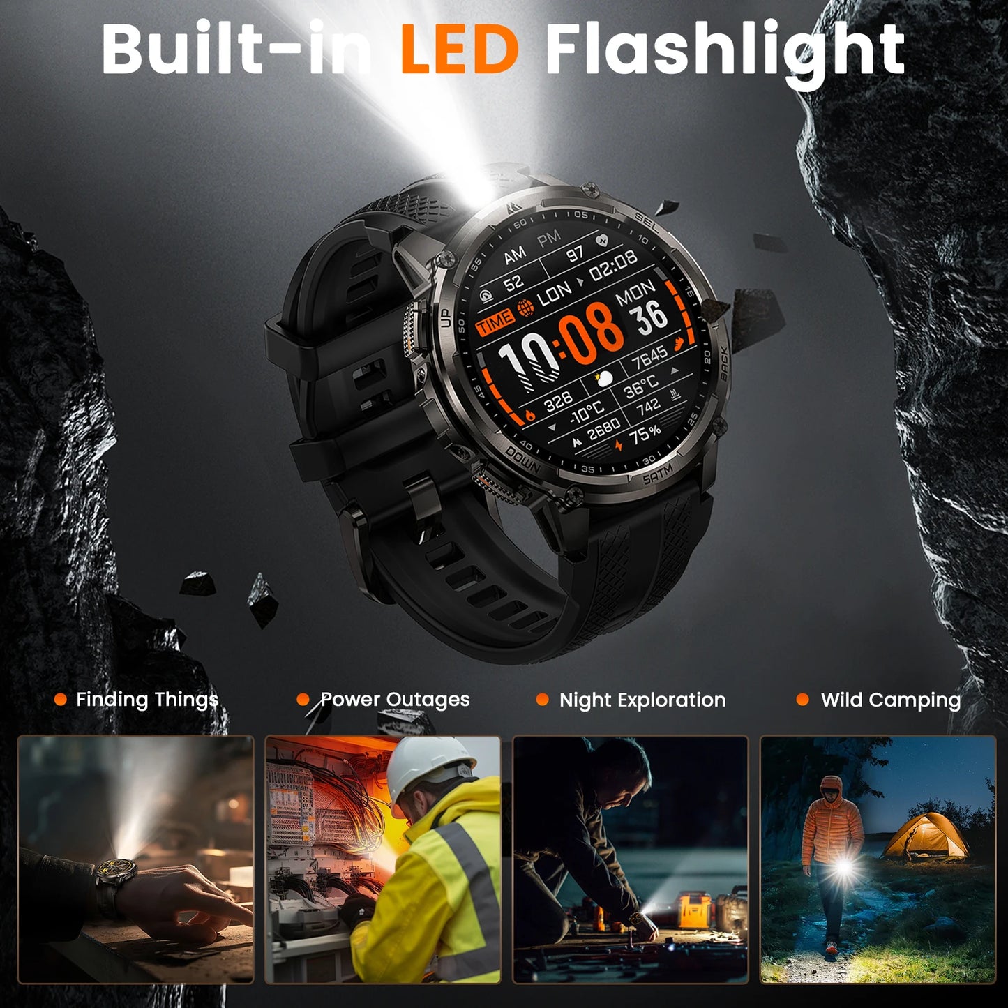 KOSPET Tank T4C Rugged Smartwatch Dual-Band GPS Flashlight Waterproof