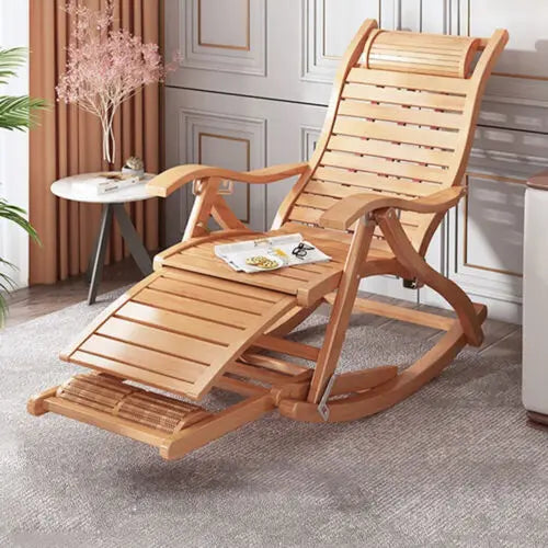 Bamboo Heavy Duty Folding Rocking Chair Indoor Outdoor Lounger
