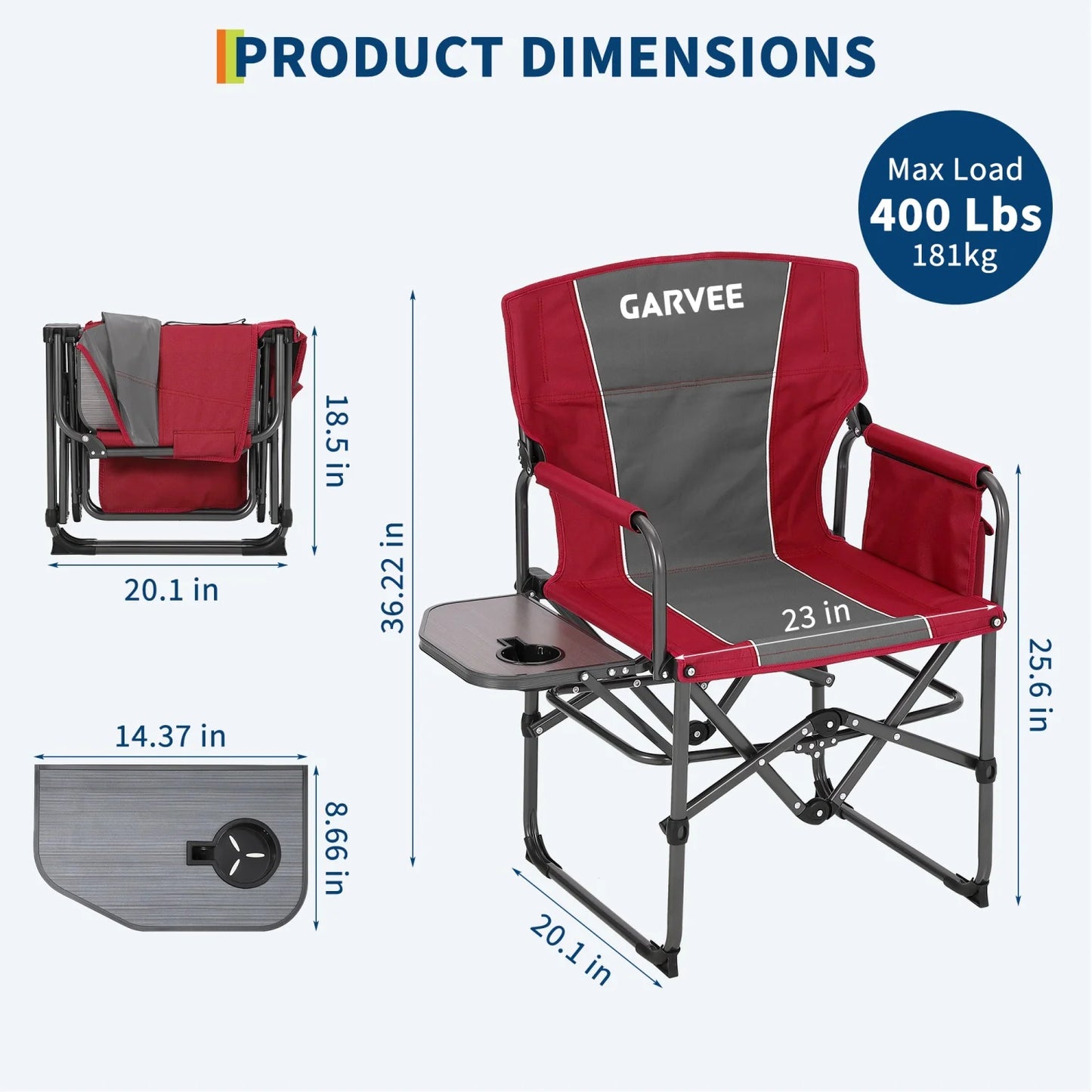 HiMISS Heavy Duty Folding Directors Chair With Cup Holder And Side Table