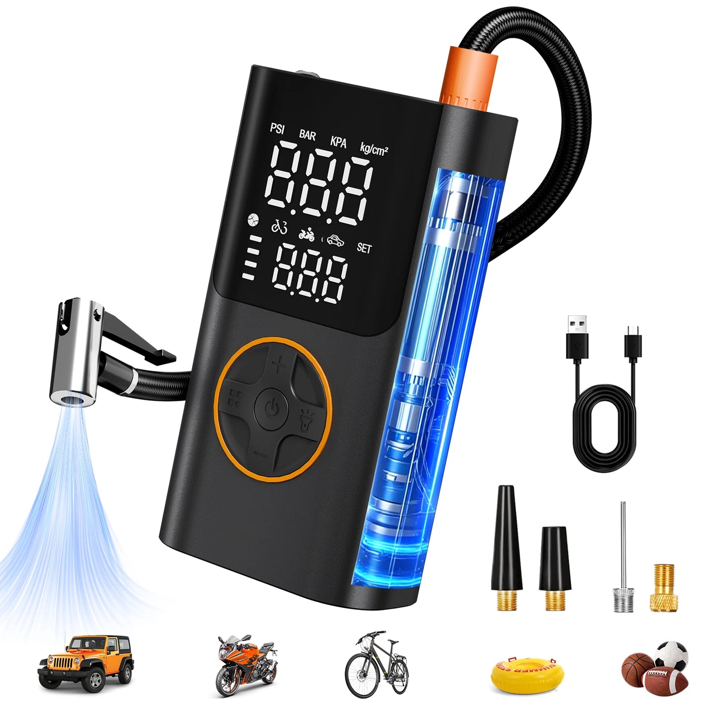 Portable Air Pump Set With Power Bank 150PSI LED Light