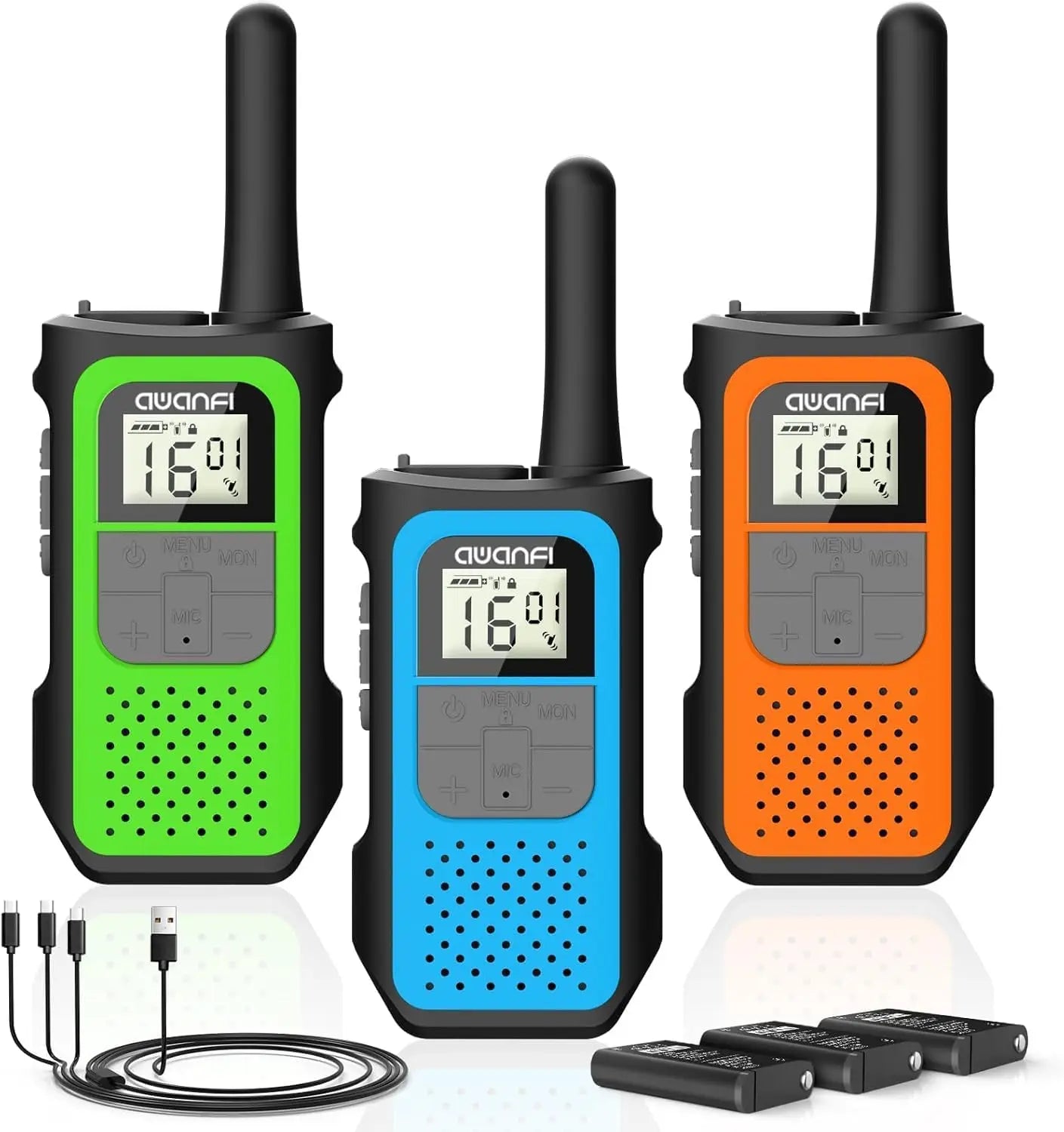 AWANFI 4 Pack Walkie Talkies Long Range Rechargeable VOX Radios