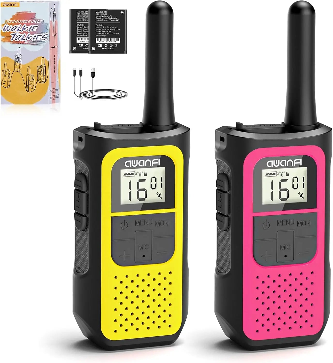 AWANFI 4 Pack Walkie Talkies Long Range Rechargeable VOX Radios