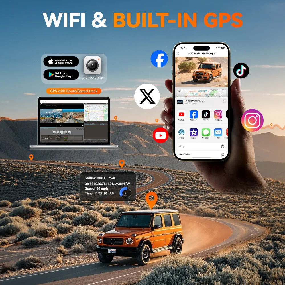 WOLFBOX M40 Dash Cam 4K Front and Rear Vehicle Recorder