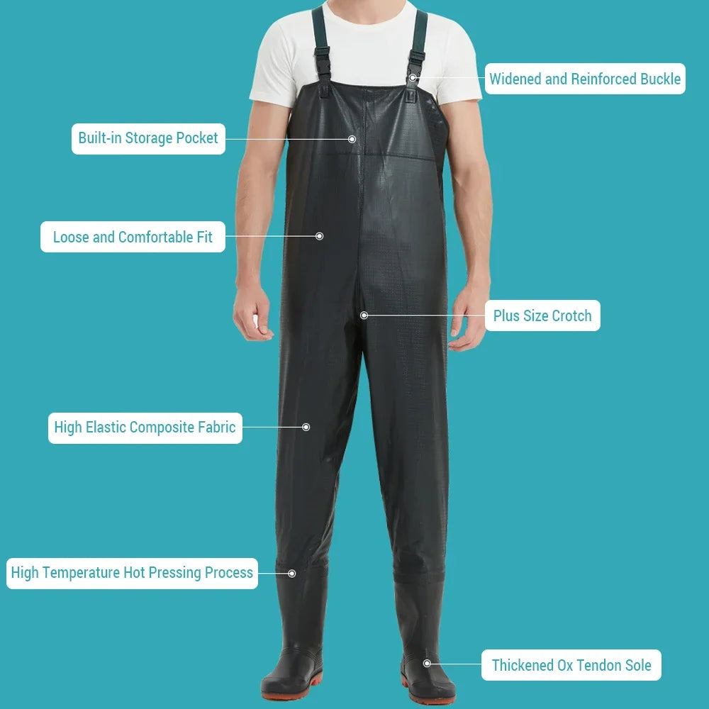 PVC Anti-Slip Chest Waders With Boots For Fishing Durable