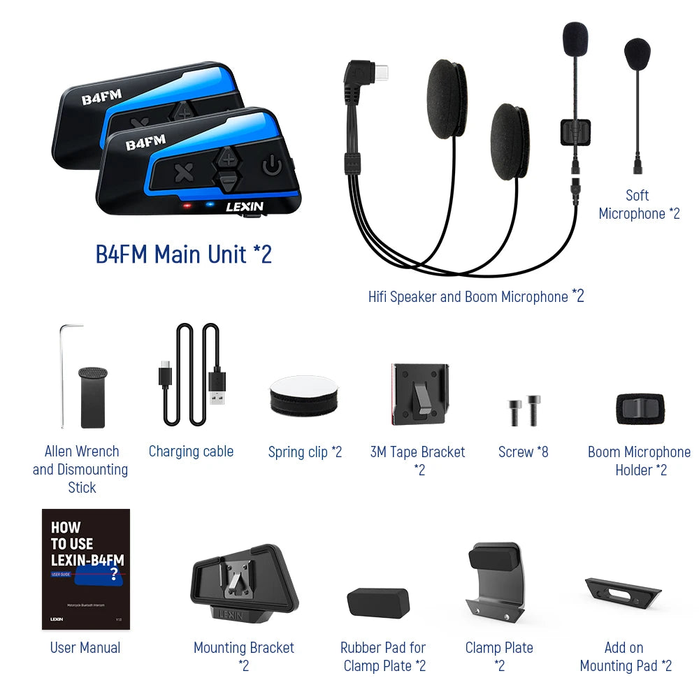 Lexin B4FM X Bluetooth Motorcycle Intercom Headset Bluetooth 5 Music Sharing