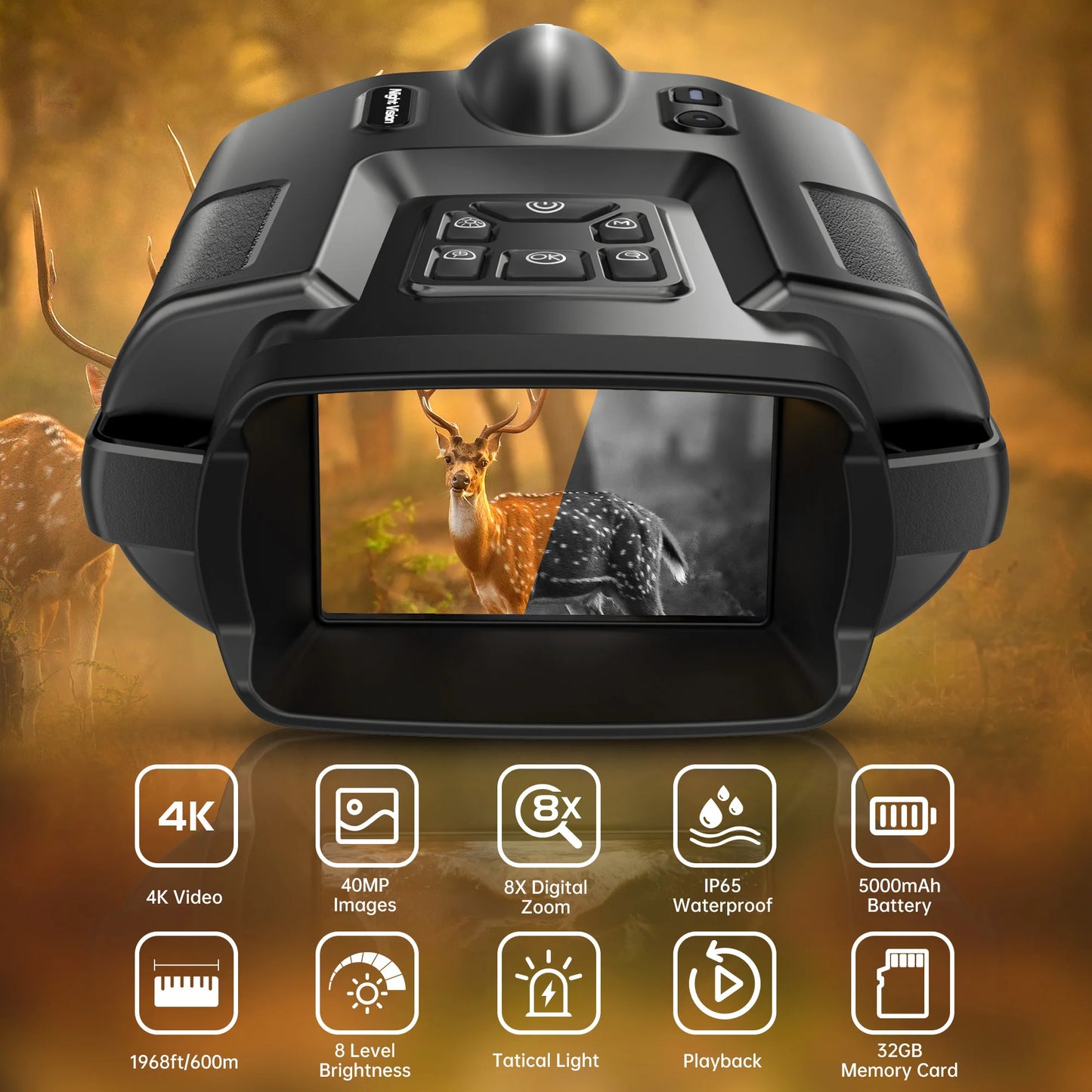 DIYIMIN Night Vision Binoculars 4K Infrared 8x Zoom Goggles