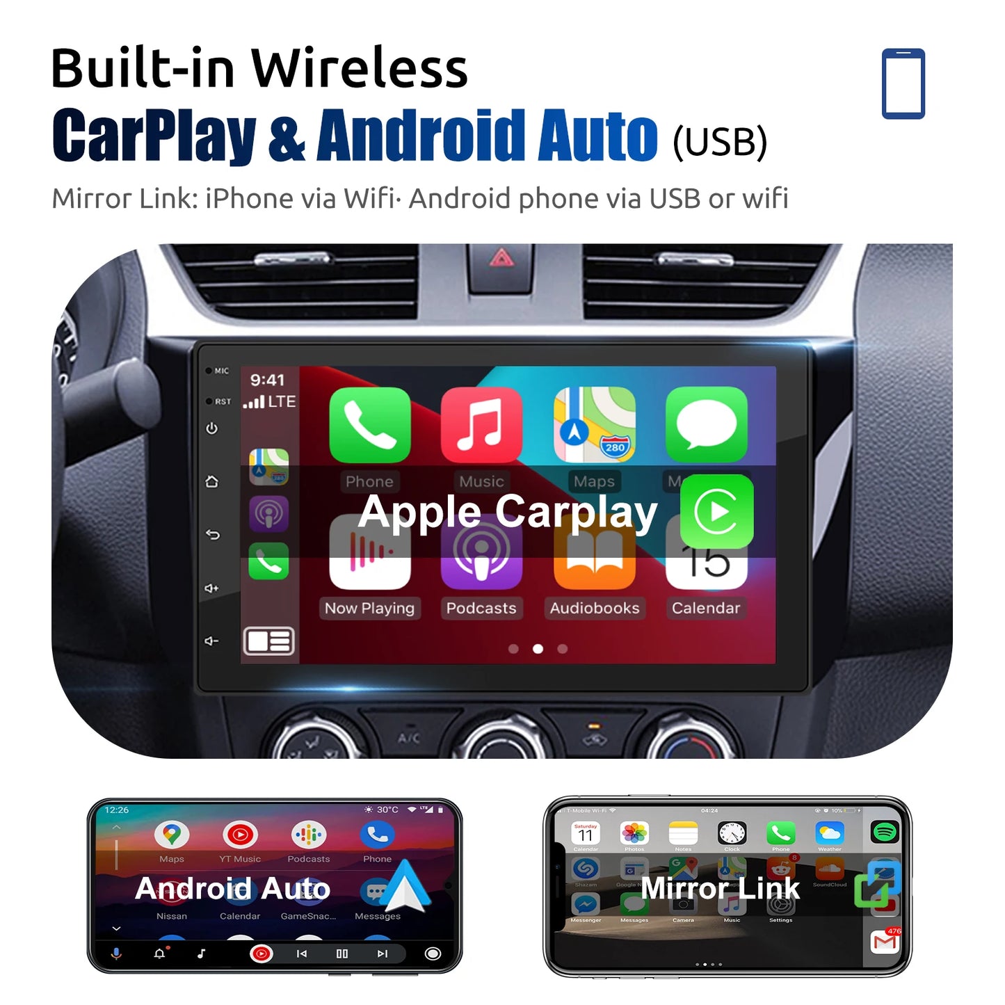 ESSGOO Android 15 Car Radio Android Auto Wireless CarPlay MP5