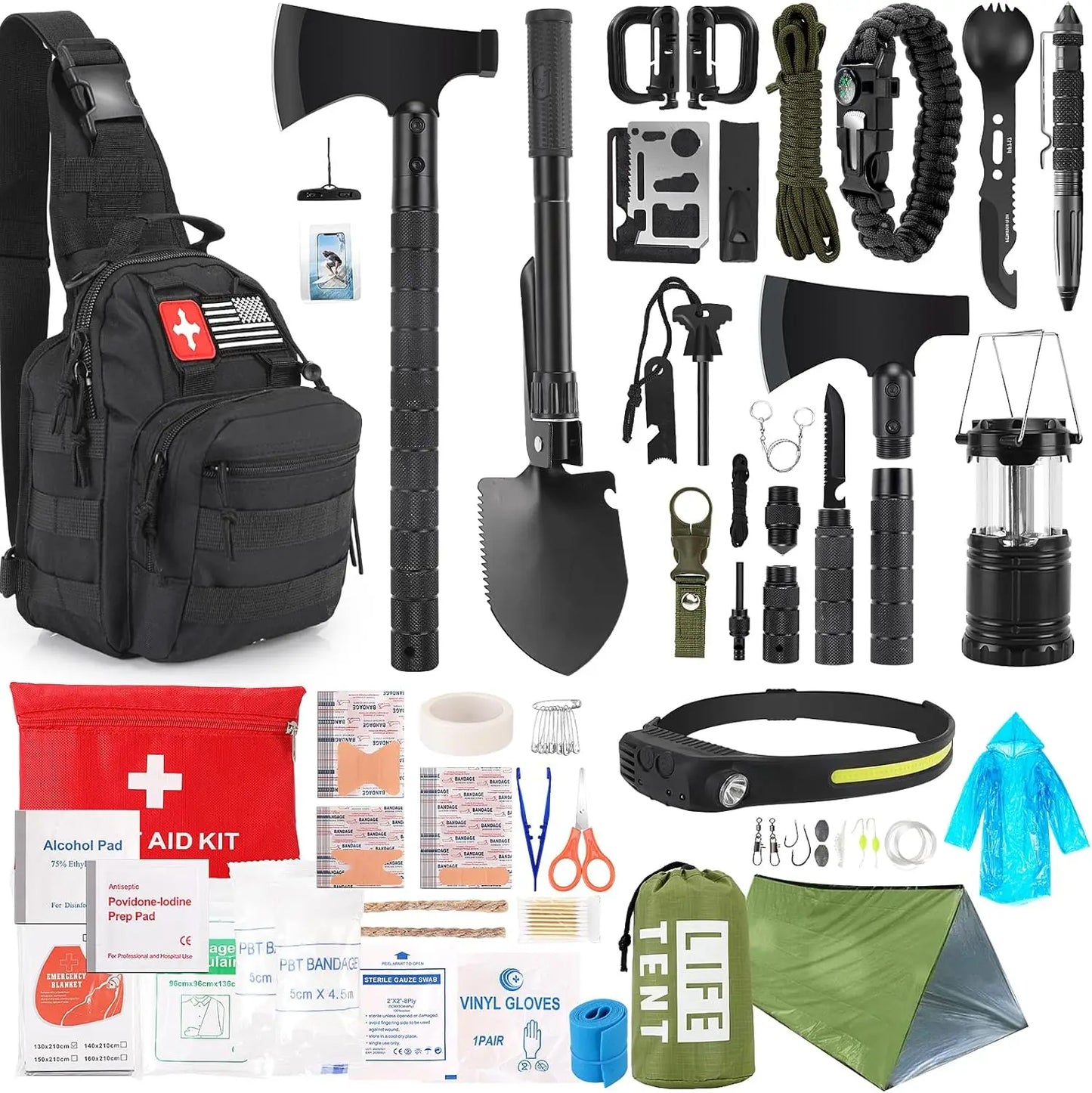 Emergency Survival Kit With First Aid Camping Axe Headlamp