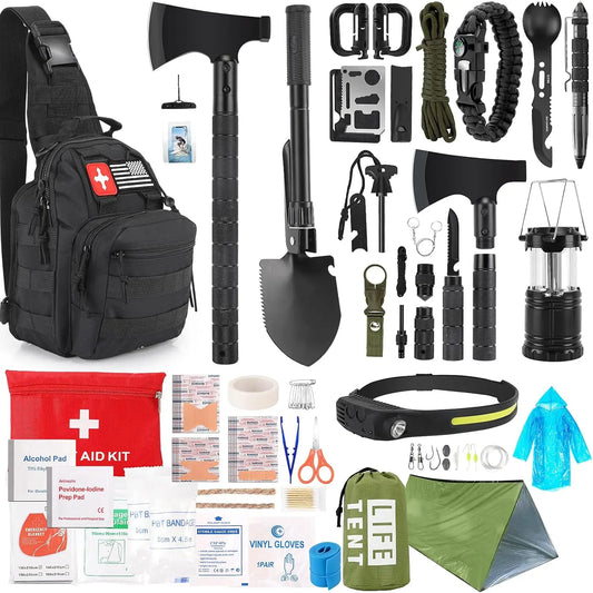 Emergency Survival Kit With First Aid Camping Axe Headlamp