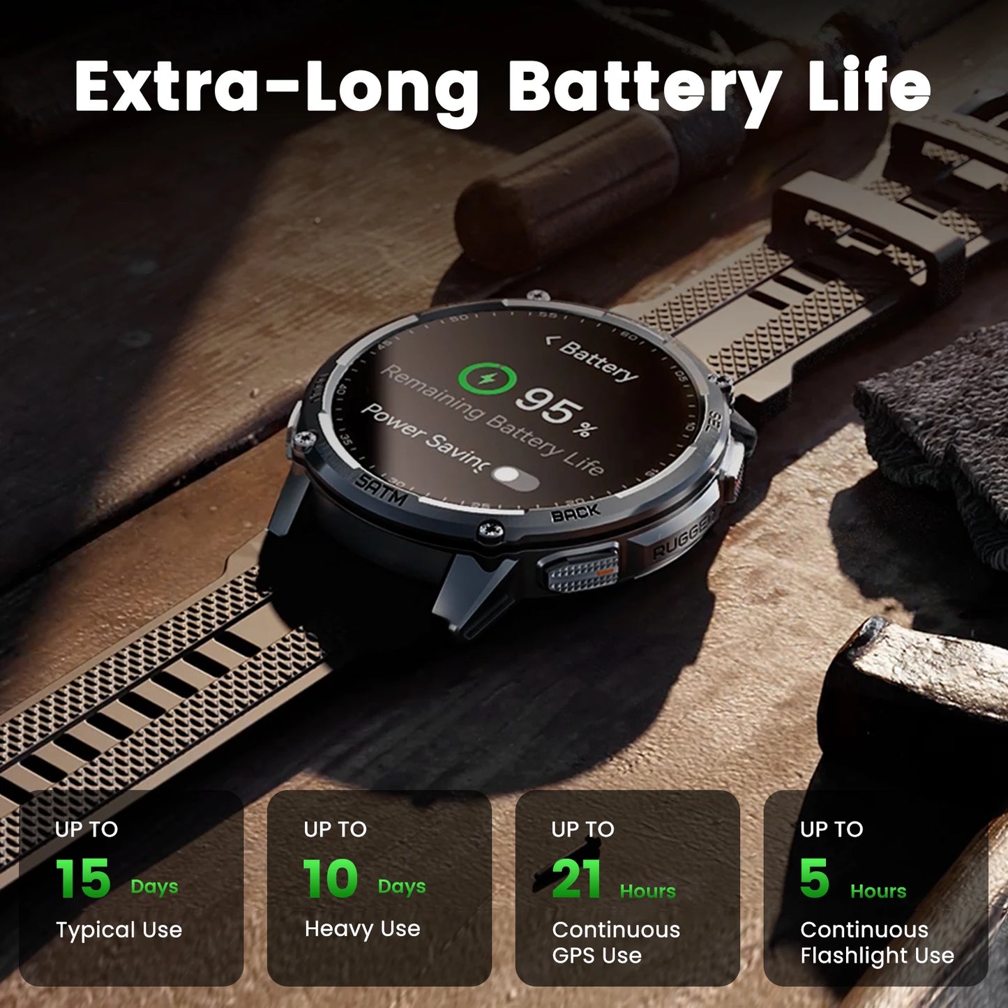 KOSPET Tank T4C Rugged Smartwatch Dual-Band GPS Flashlight Waterproof