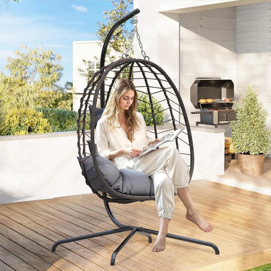 Egg Chair With Stand Outdoor Swing Basket Chair Cushioned