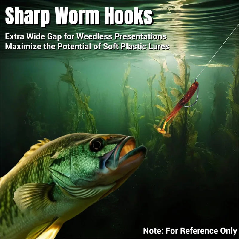 EWG Offset Worm Hooks Wide Gap For Bass Trout Lures