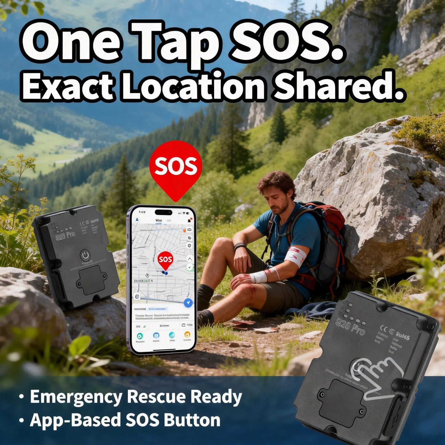 Wanwaytech GPS Tracker For Hiking Real Time SOS 4G Waterproof