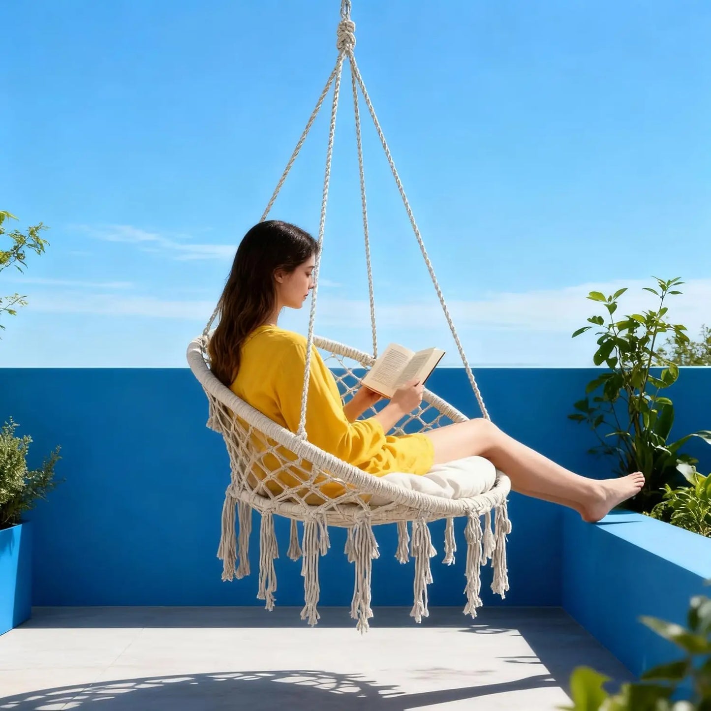 Macrame Hammock Swing Chair With Cushion And Hardware Kit