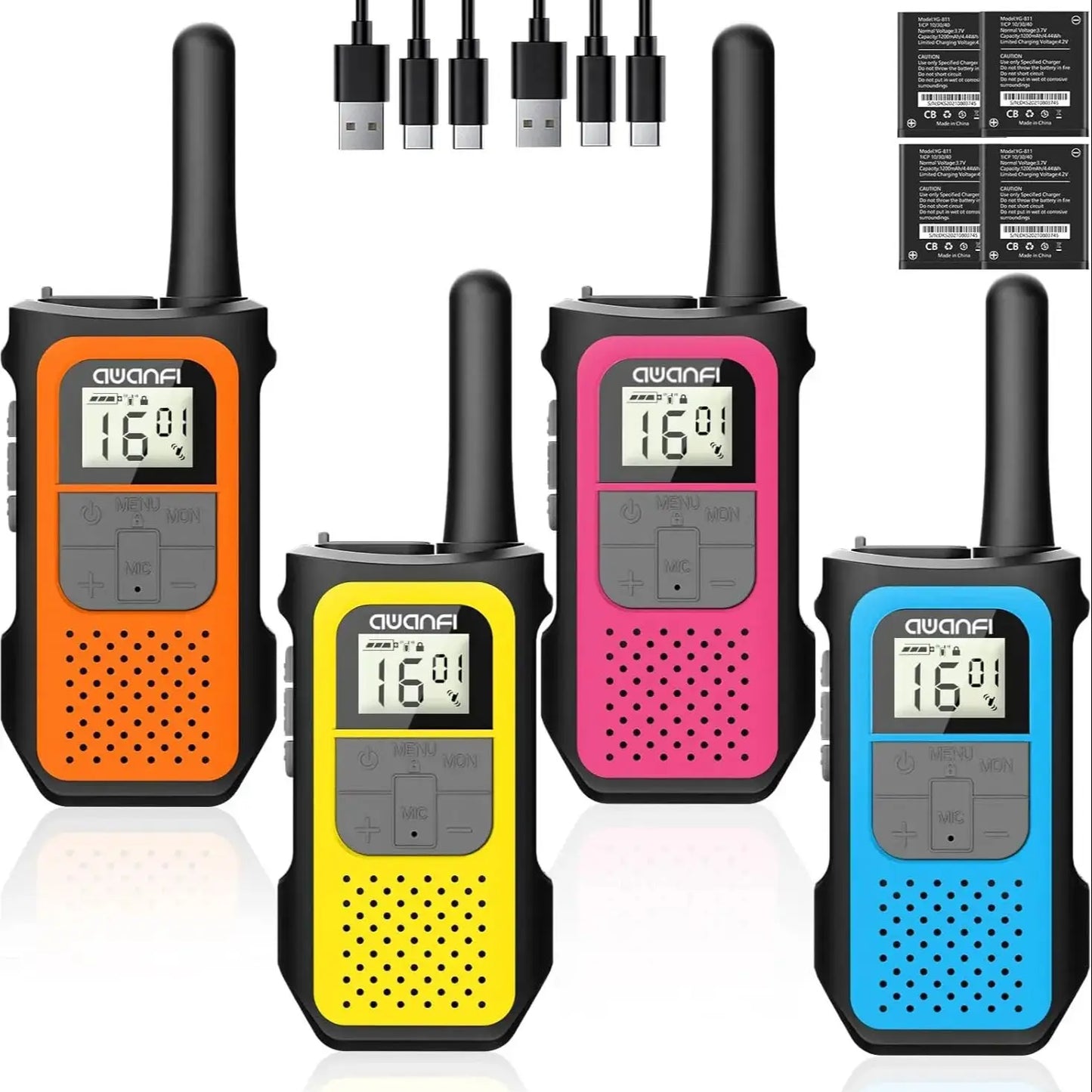 AWANFI 4 Pack Walkie Talkies Long Range Rechargeable VOX Radios