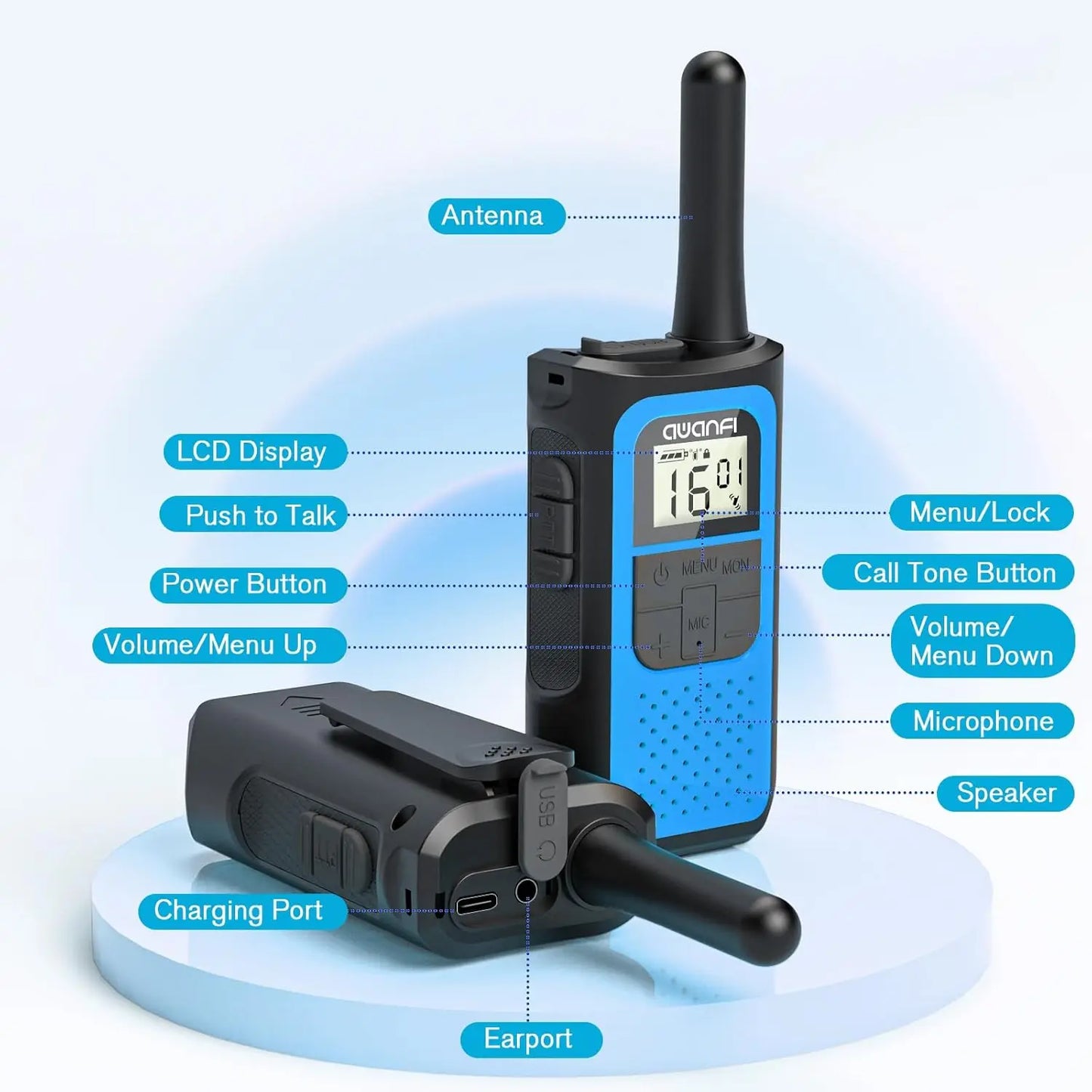 AWANFI 4 Pack Walkie Talkies Long Range Rechargeable VOX Radios