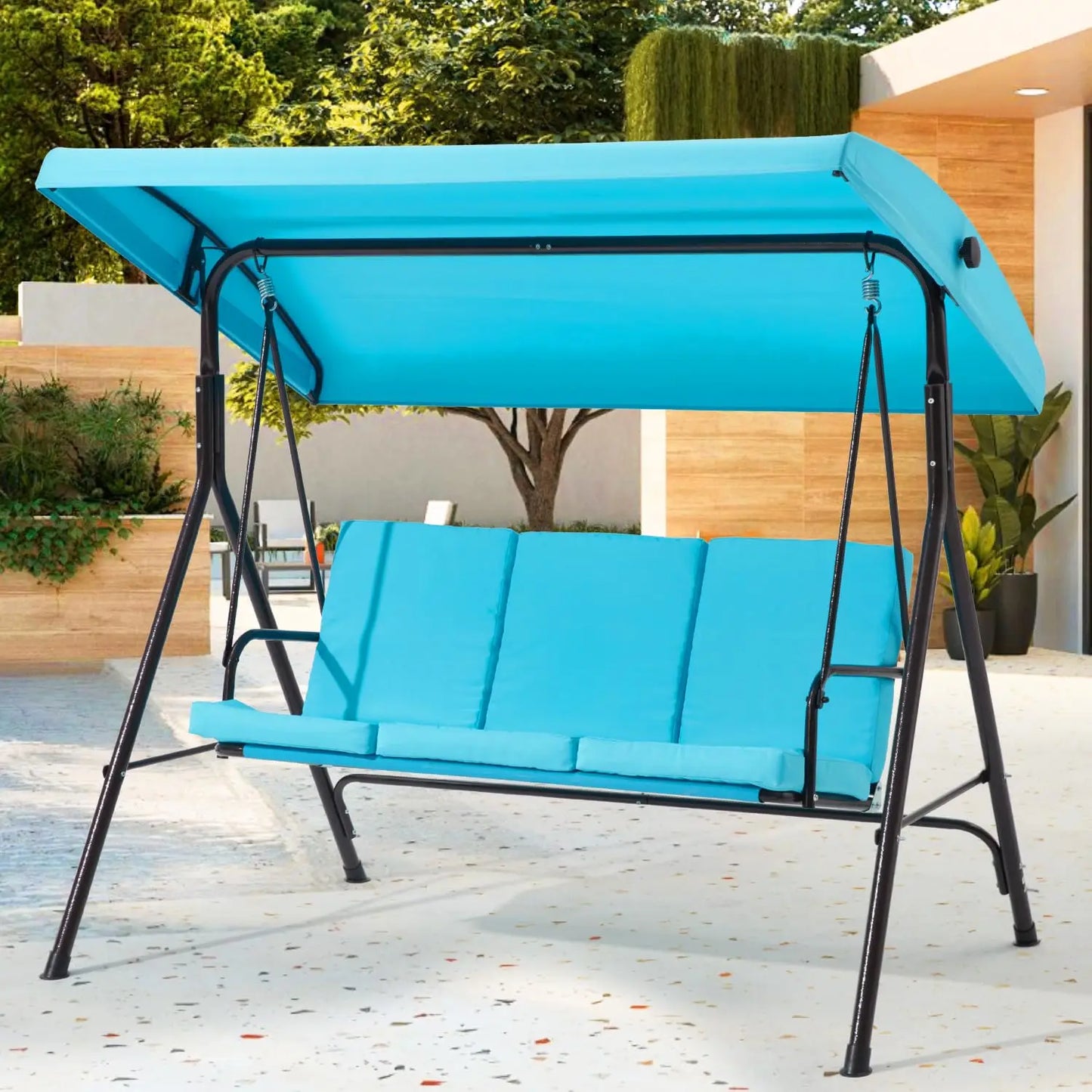 XIAOLANG 3 Seat Patio Swing With Removable Cushions And Adjustable Canopy