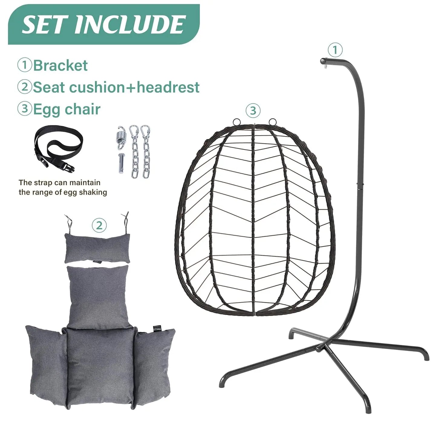 Egg Chair With Stand Outdoor Swing Basket Chair Cushioned