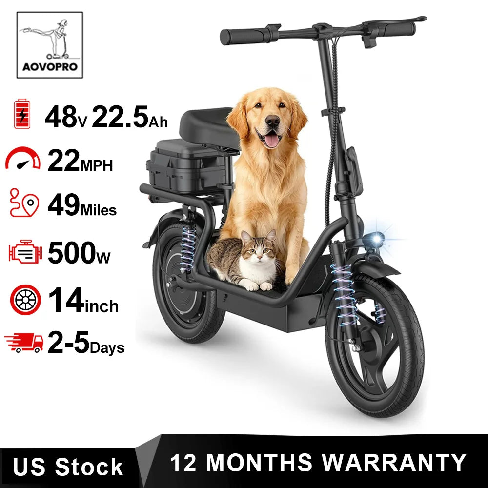 AOVOPRO Folding Electric Scooter For Adults With Dual Suspension