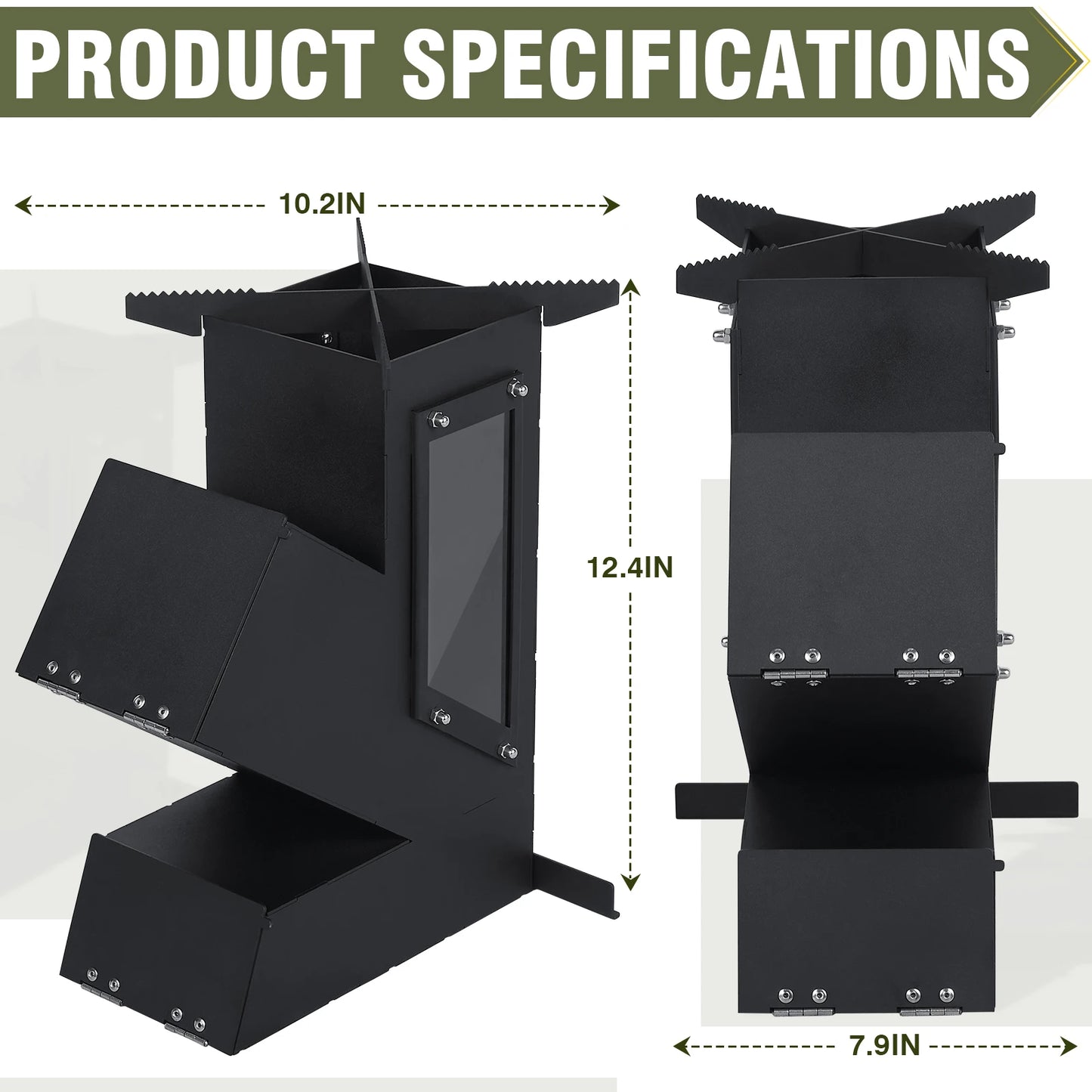 Portable Rocket Stove With Glass Door Cast Iron Camp Grill