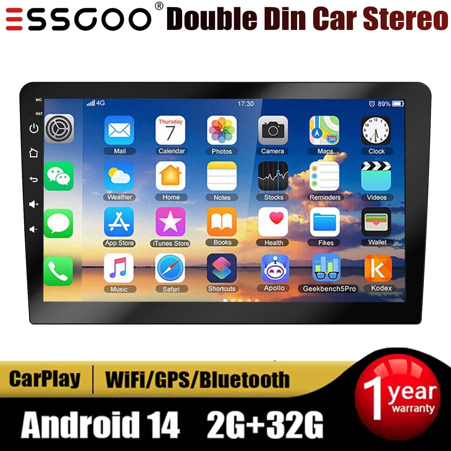 ESSGOO Android CarPlay Bluetooth GPS Radio Stereo 2Din Head Unit