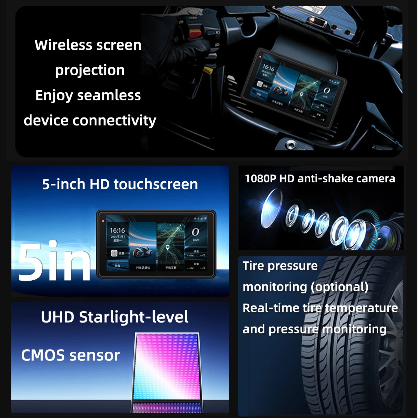 Motorcycle GPS Navigation Screen With 1080p Dash Cam