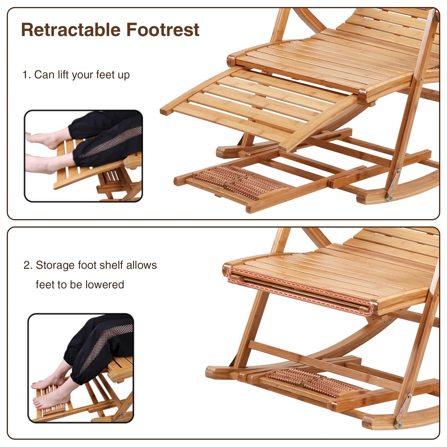 Bamboo Heavy Duty Folding Rocking Chair Indoor Outdoor Lounger
