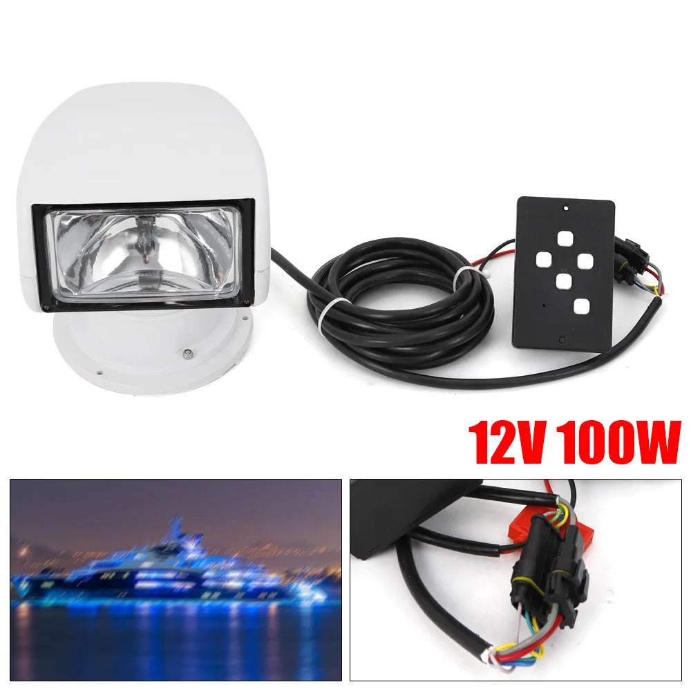 Marine 100W Remote Spotlight 12V 360 Degree Rotating Waterproof