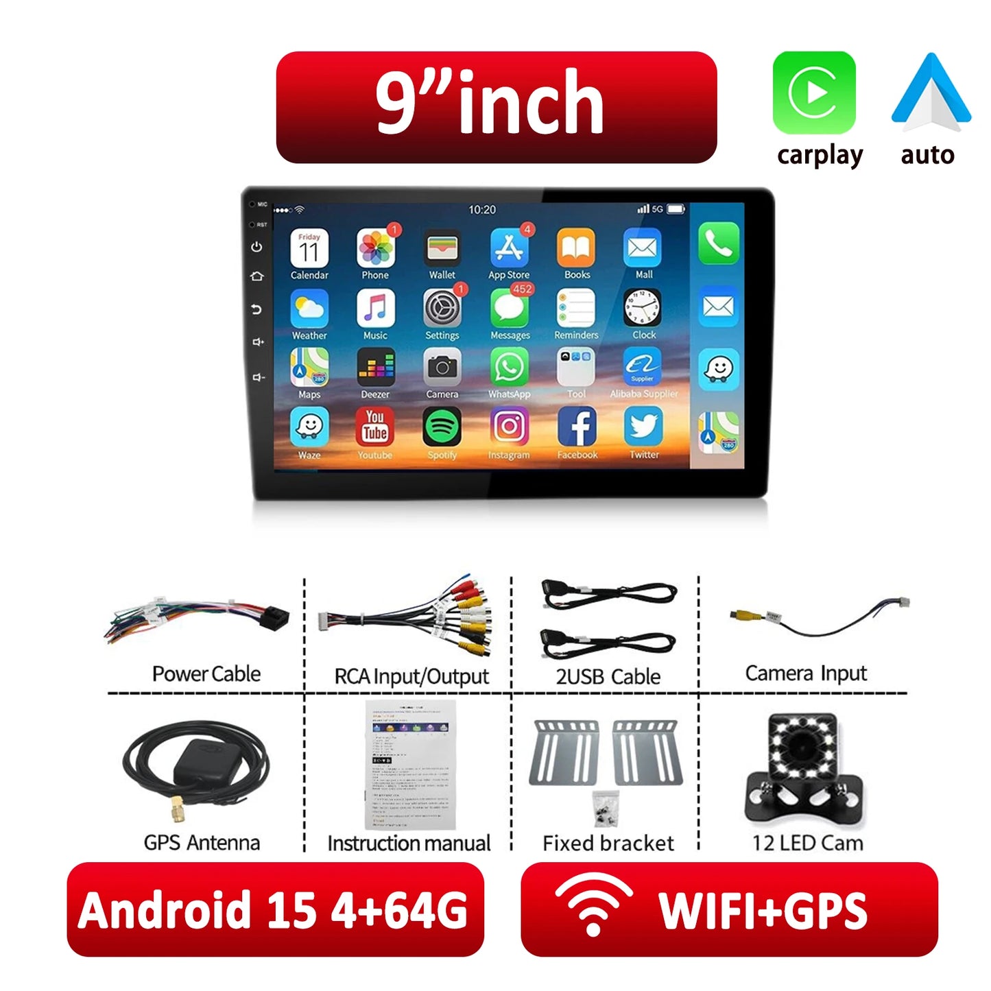 ESSGOO Android 15 Car Radio Android Auto Wireless CarPlay MP5