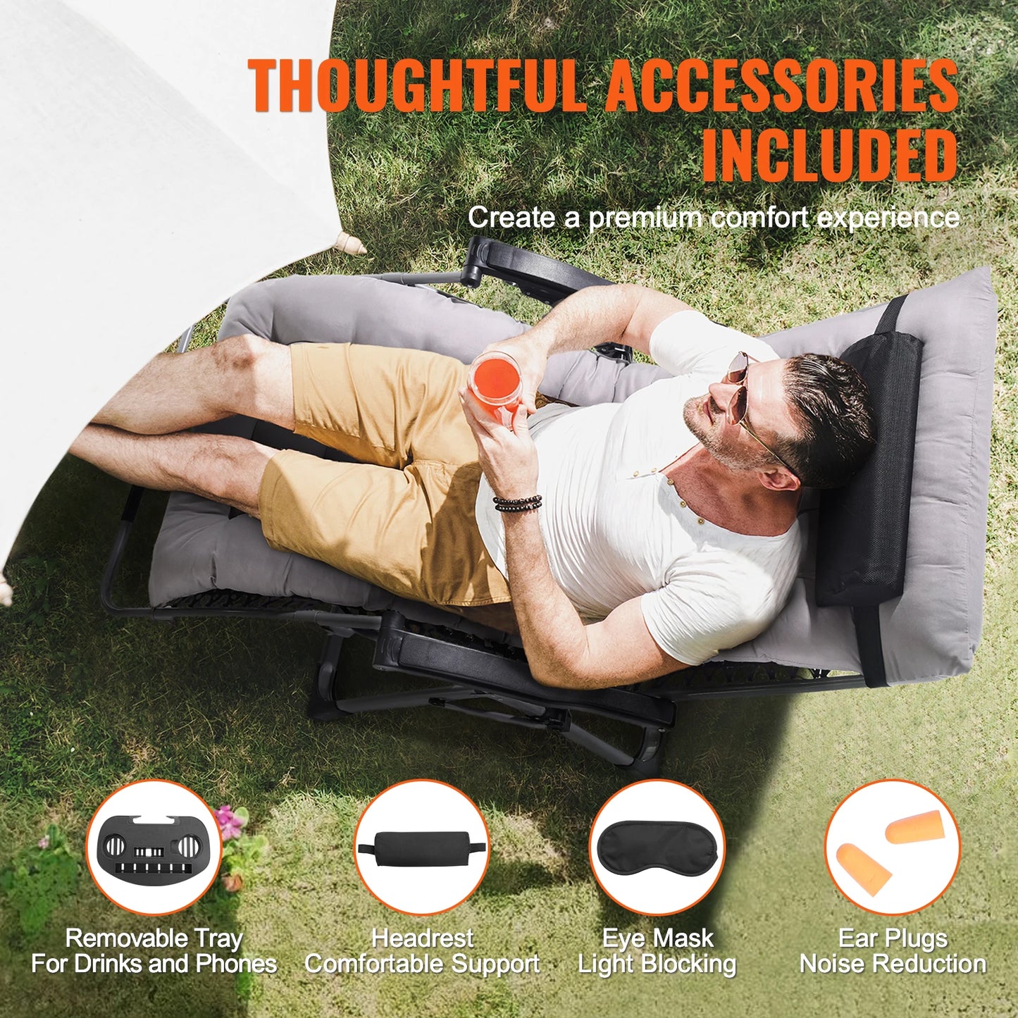 SucceBuy Zero Gravity Chair Adjustable Recline With Cupholder Cushion