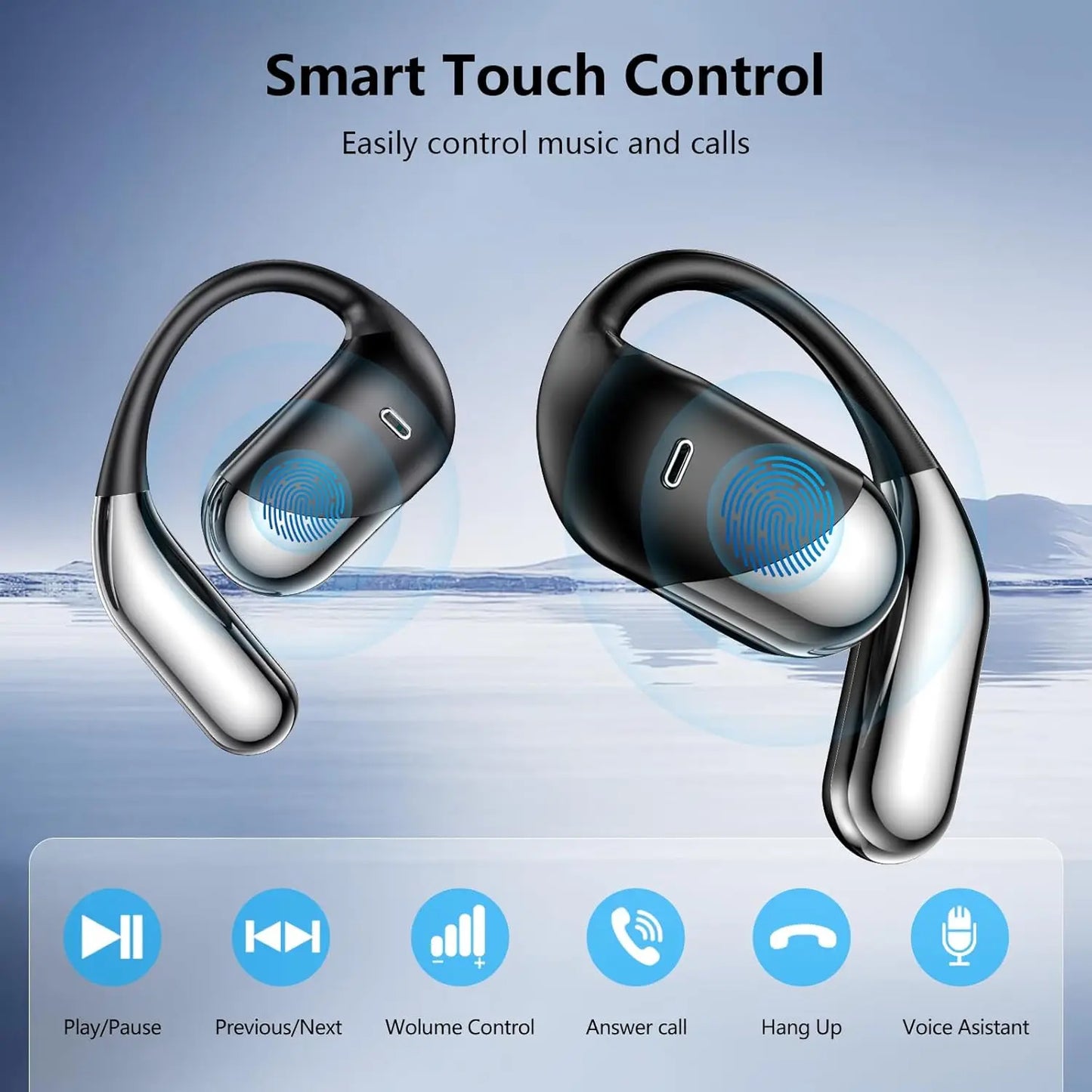 Open Ear Bone Conduction Headphones With Bluetooth 5.4 Smart Display