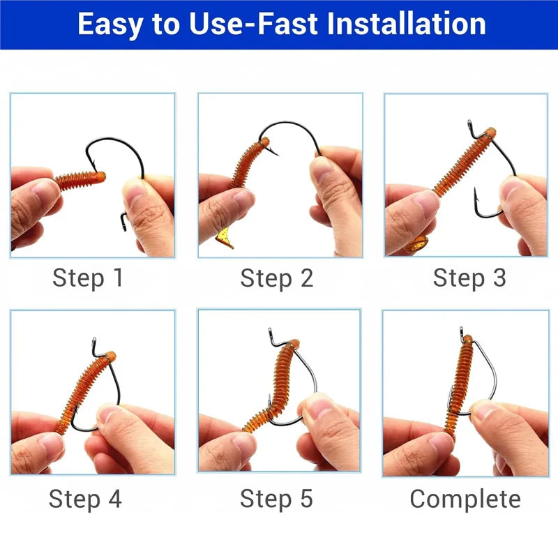 EWG Offset Worm Hooks Wide Gap For Bass Trout Lures