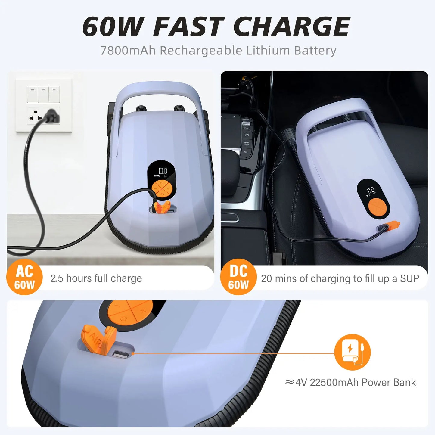 AIRBANKEPUMP Electric SUP Pump With Battery 5200mAh 20 PSI