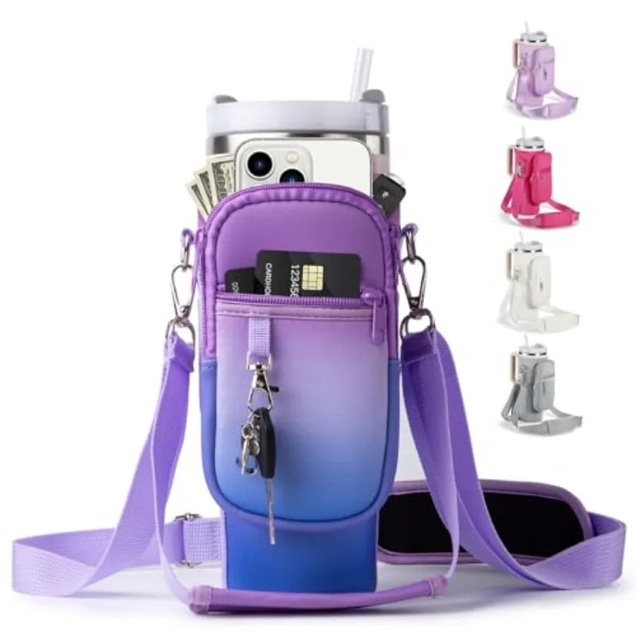 Neoprene Water Bottle Carrier Crossbody Bag With Phone Holder Pockets
