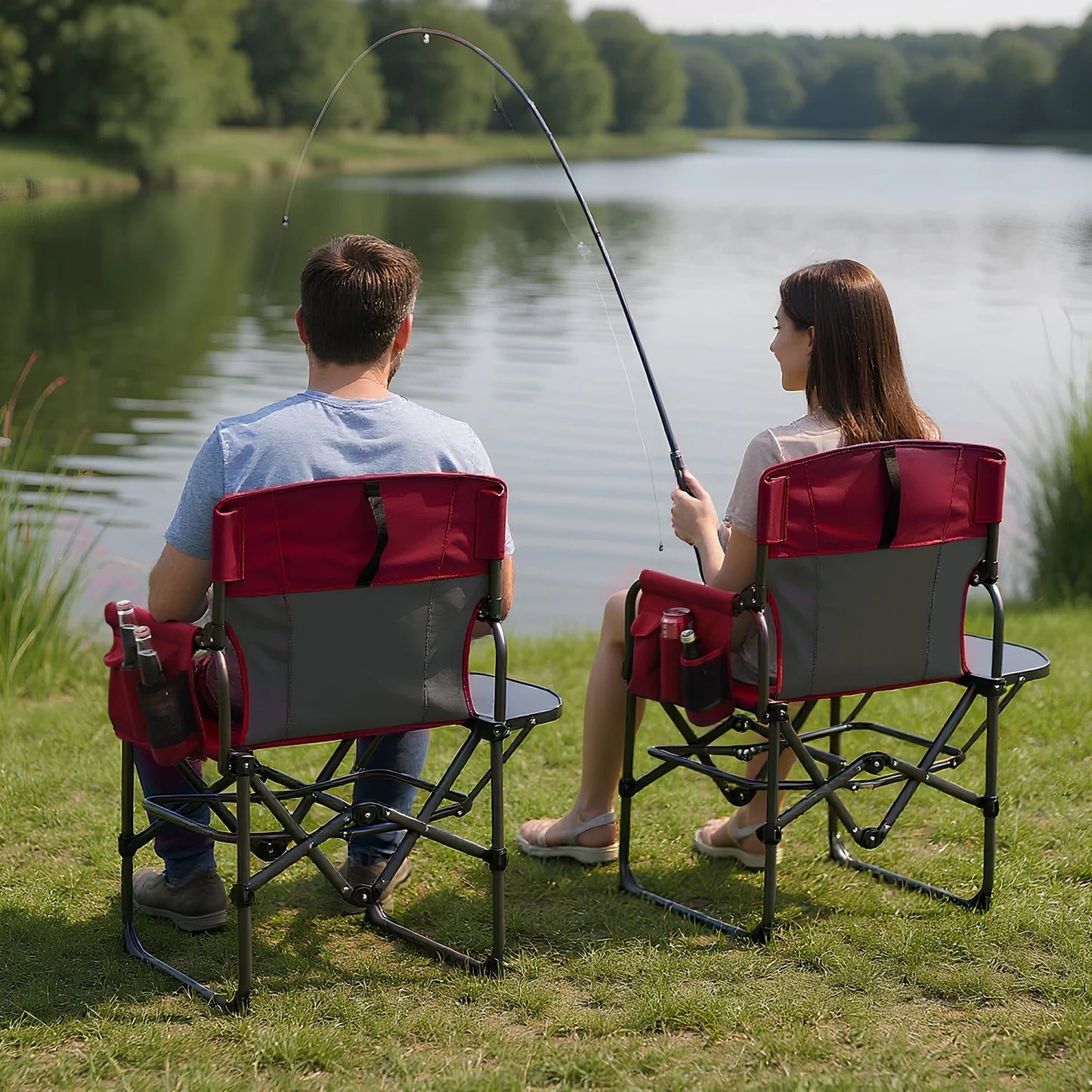 HiMISS Heavy Duty Folding Directors Chair With Cup Holder And Side Table