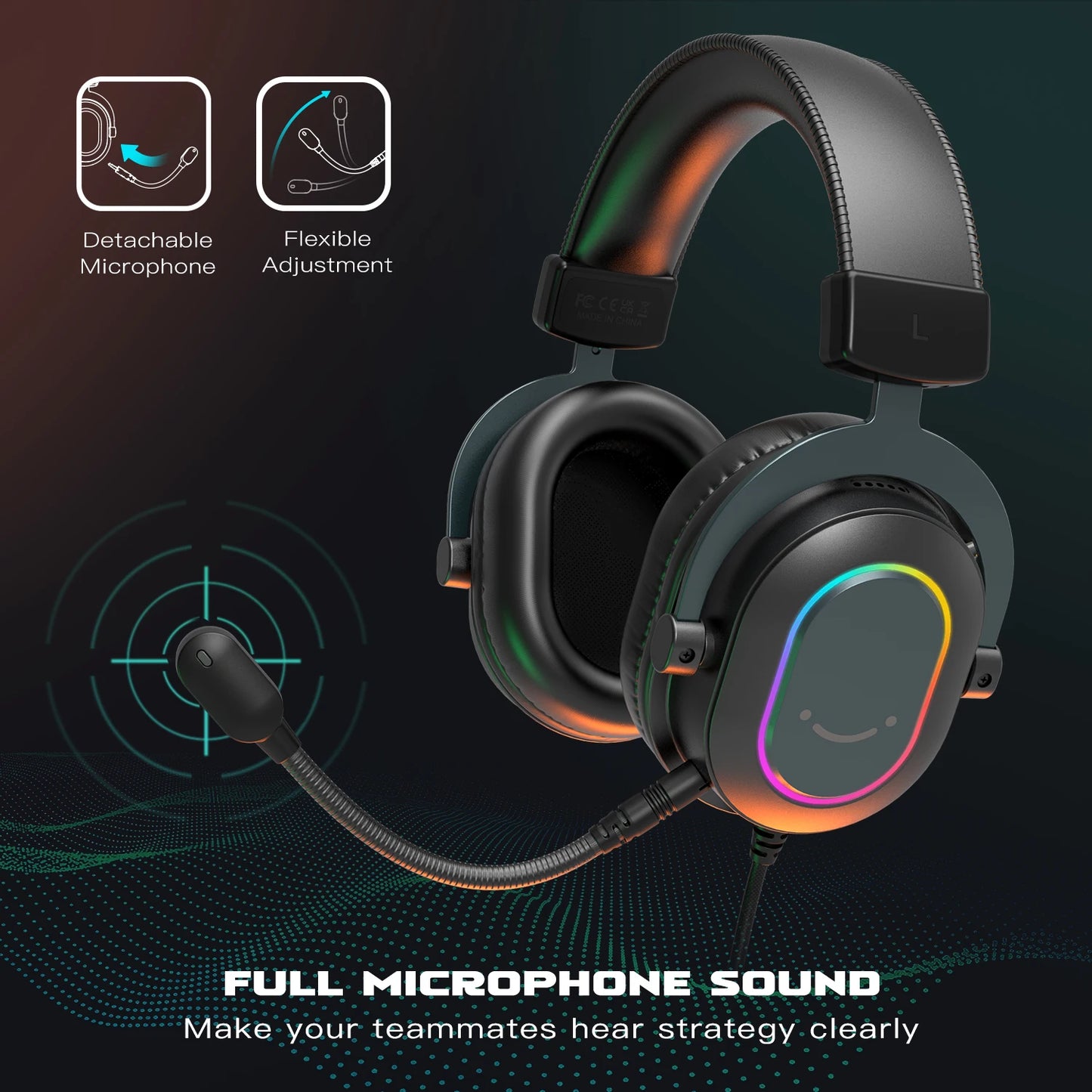 FIFINE RGB Gaming Headset with Mic 7.1 Surround PS5