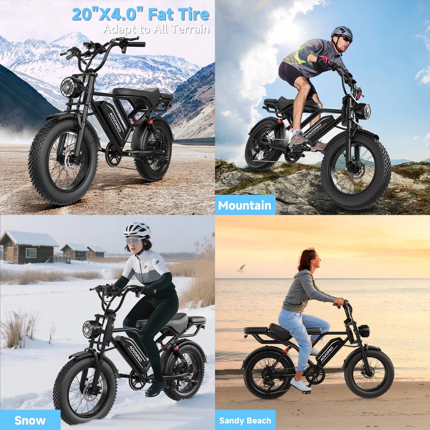 AOVOPRO AP20 Electric Bike 1500W Fat Tire Top Speed 31mph